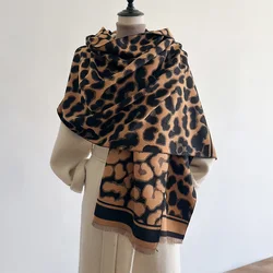 Luxury Brands New Leopard Two-Sided Scarf Cashmere Soft Warm Fringe Pashmina Shawl Winter Coldproof Windproof Blanket Scarf