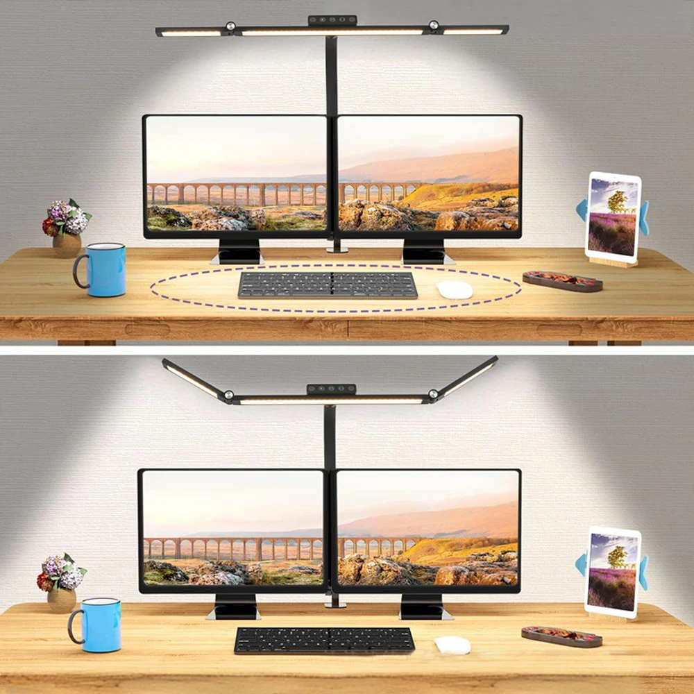 24W Ultra Bright LED Desk Lamp with Clamp 3 Head Automatic Dimming Atmosphere Lighting LED Table Lamps for Office Computer Dest