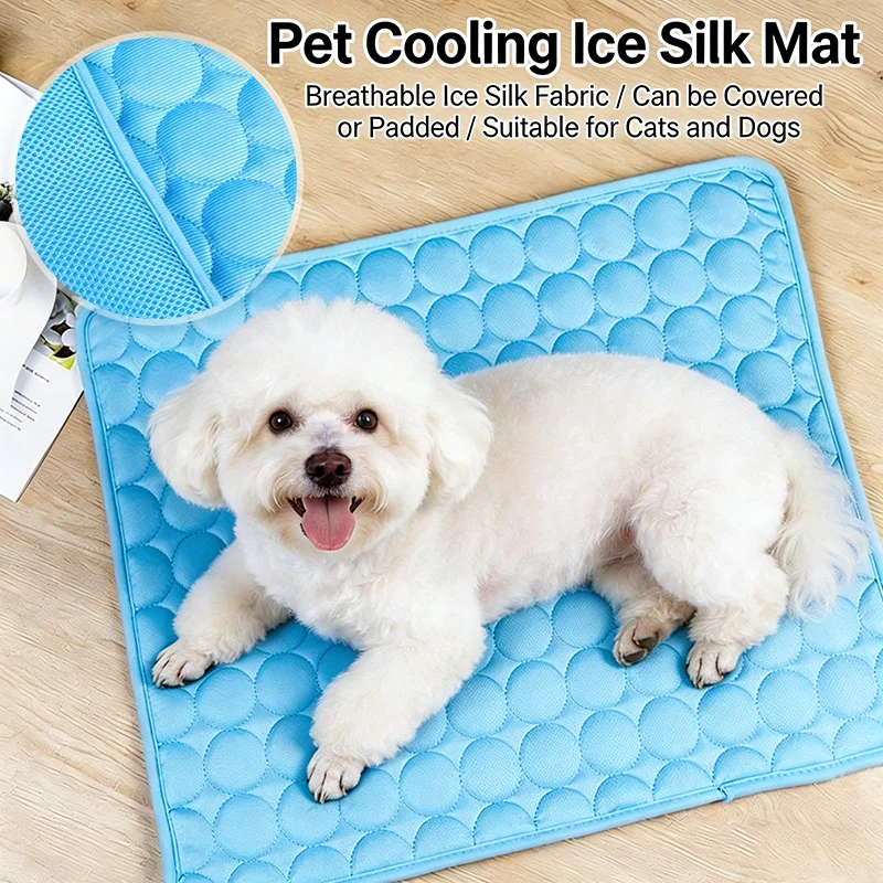 Pet Ice Silk Cooling Mat Summer Breathable Sleep Pad For Dogs Cats Non Slip Washable Sofa Bed Mat Self Cooling Portable Pet Mat