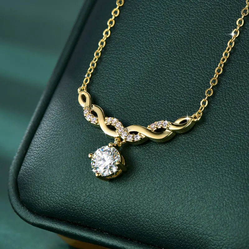 Lnngy Funkelnde 6,5 mm Moissanit-Halskette, 14 Karat Gold gefüllt, Infinity-Anhänger-Halsketten für Frauen, Valentinstag-Schmuckgeschenk – Detail 2
