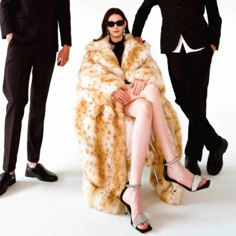 Leopard print Winter Frauen Pelz Jacke Farbverlauf Weibliche Künstliche Lange Pelzmantel Flauschigen Bequemen Haar Dame Plüsch Pelz Outwear