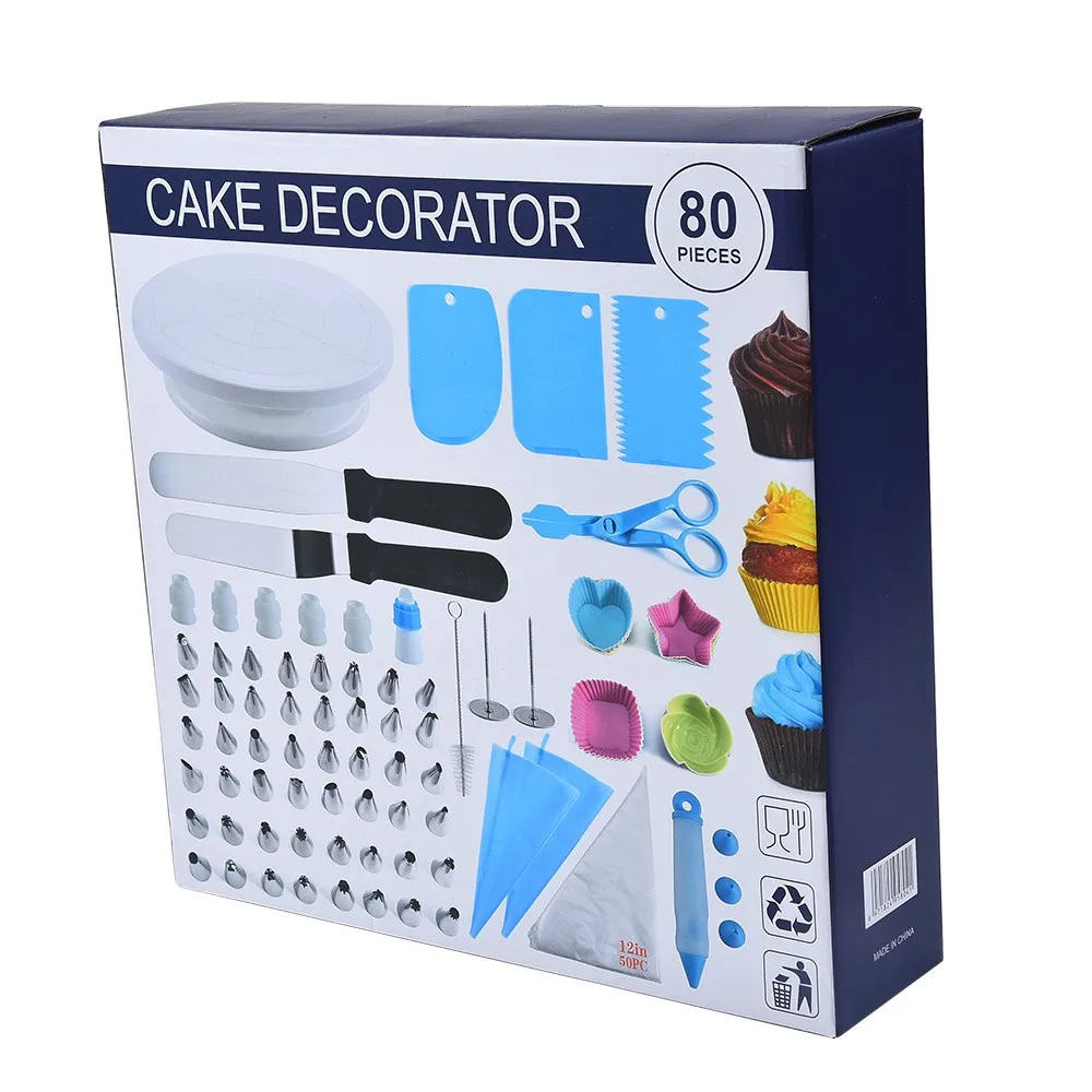 

Cake DIY Cake Baking Tools 80pcs Icing Baking Nozzles Piping Bags Sets Decorating Kits Cake Turntable Pastry Tools for Kitchen