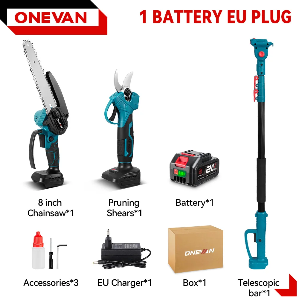 ONEVAN Borstelloze 3-in-1 Elektrische Takkenzaag & Snoeischaar Boomzaaggereedschap Met Telescopische Steel Voor Makita 18V Accu