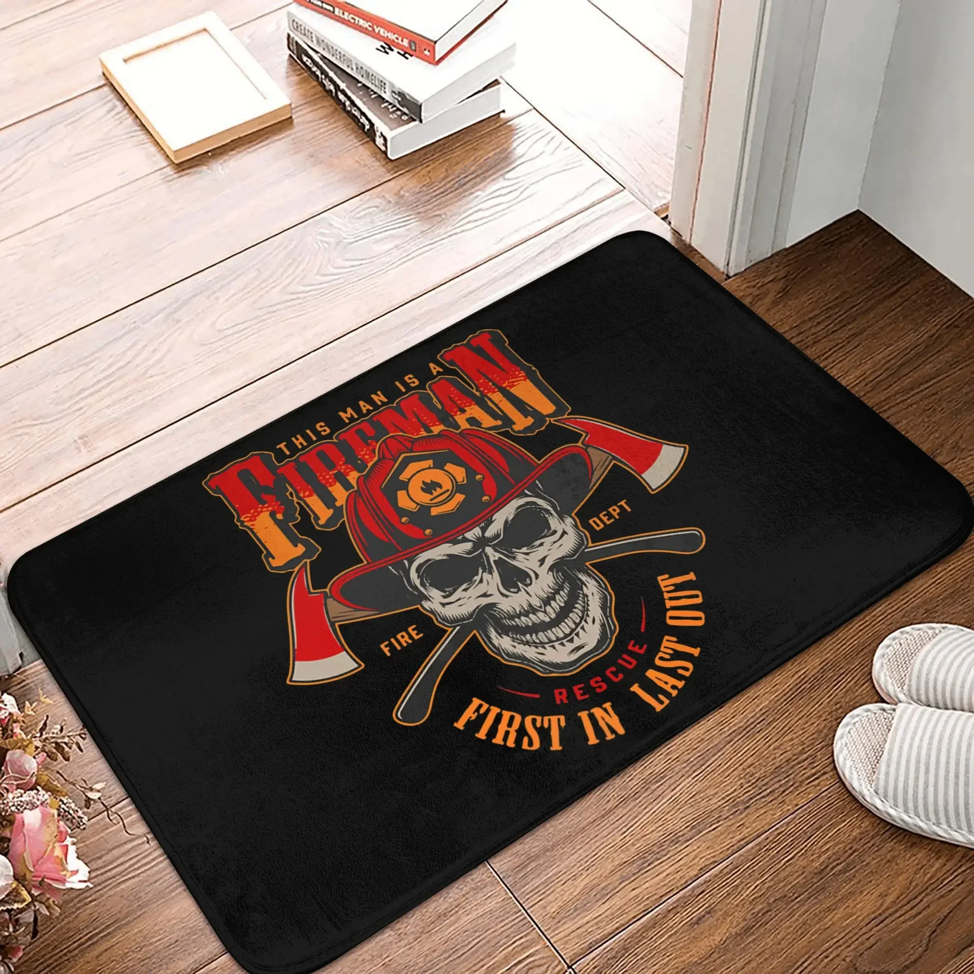 Firefighter Skull Front Door Mat Anti Slip Indoor Waterproof Fireman Fire Rescue Doormat Living Room Entrance Rug Carpet