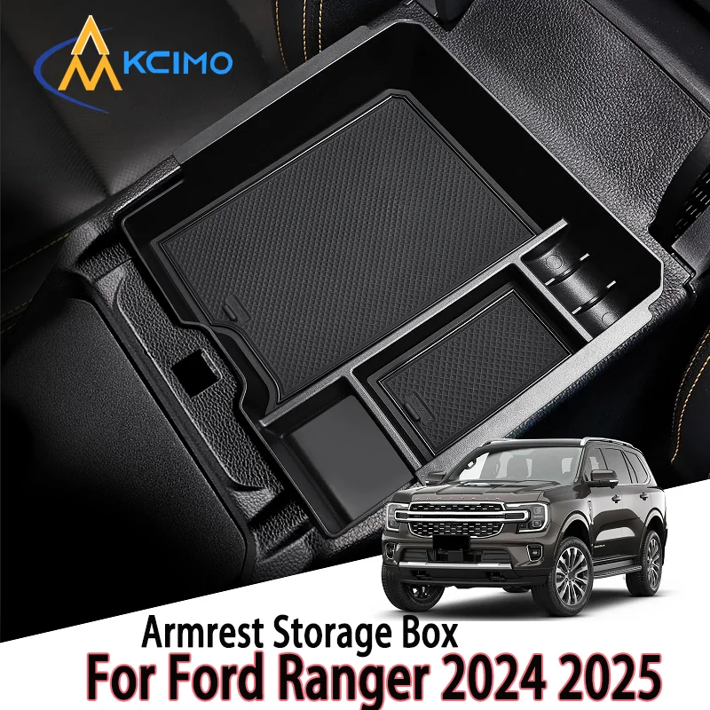 

For Ford Ranger (24-25) Only Fit E-brake Version Armrest Storage Box Black Auto Interior Organizer Tray Car Tidying Accessories