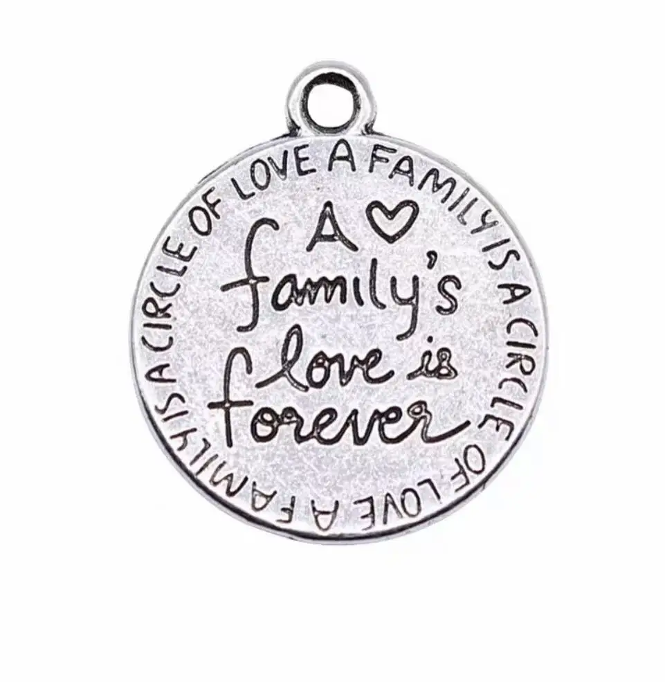 

20pcs 17mm Tibetan silver color Family A family's love is forever Plate Pendant For DIY Findings HW3659