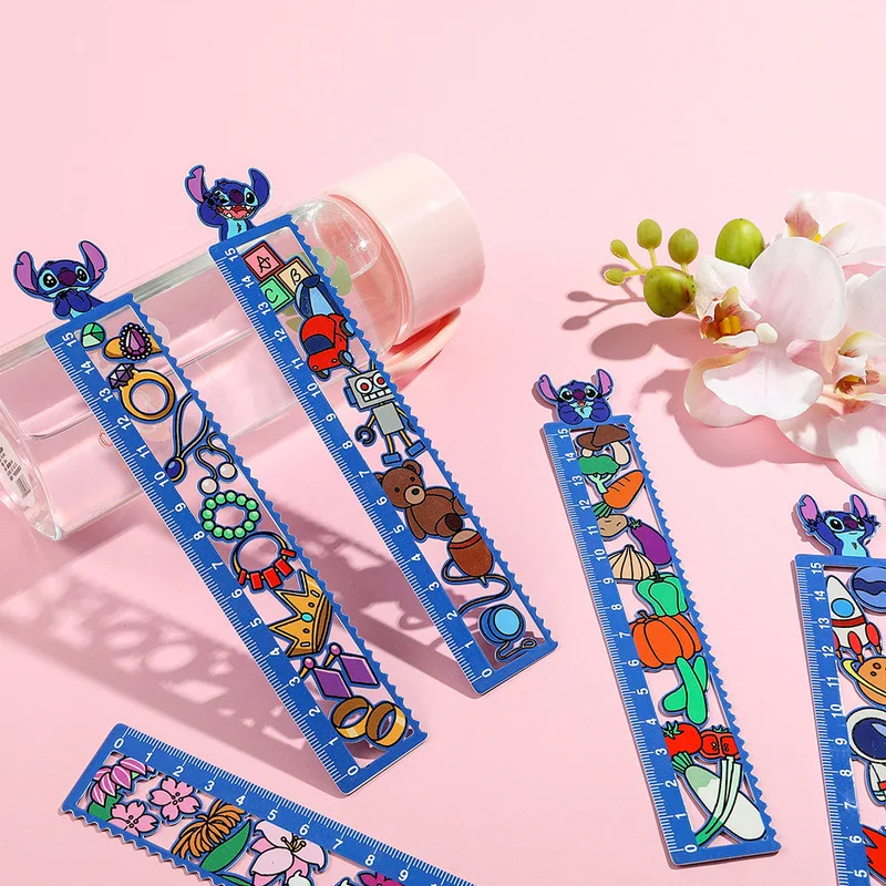 10pcs Disney Stitch Metal Ruler Students Cute Funny Ruler Painting Stationery Cartoon Party Children'S Gifts