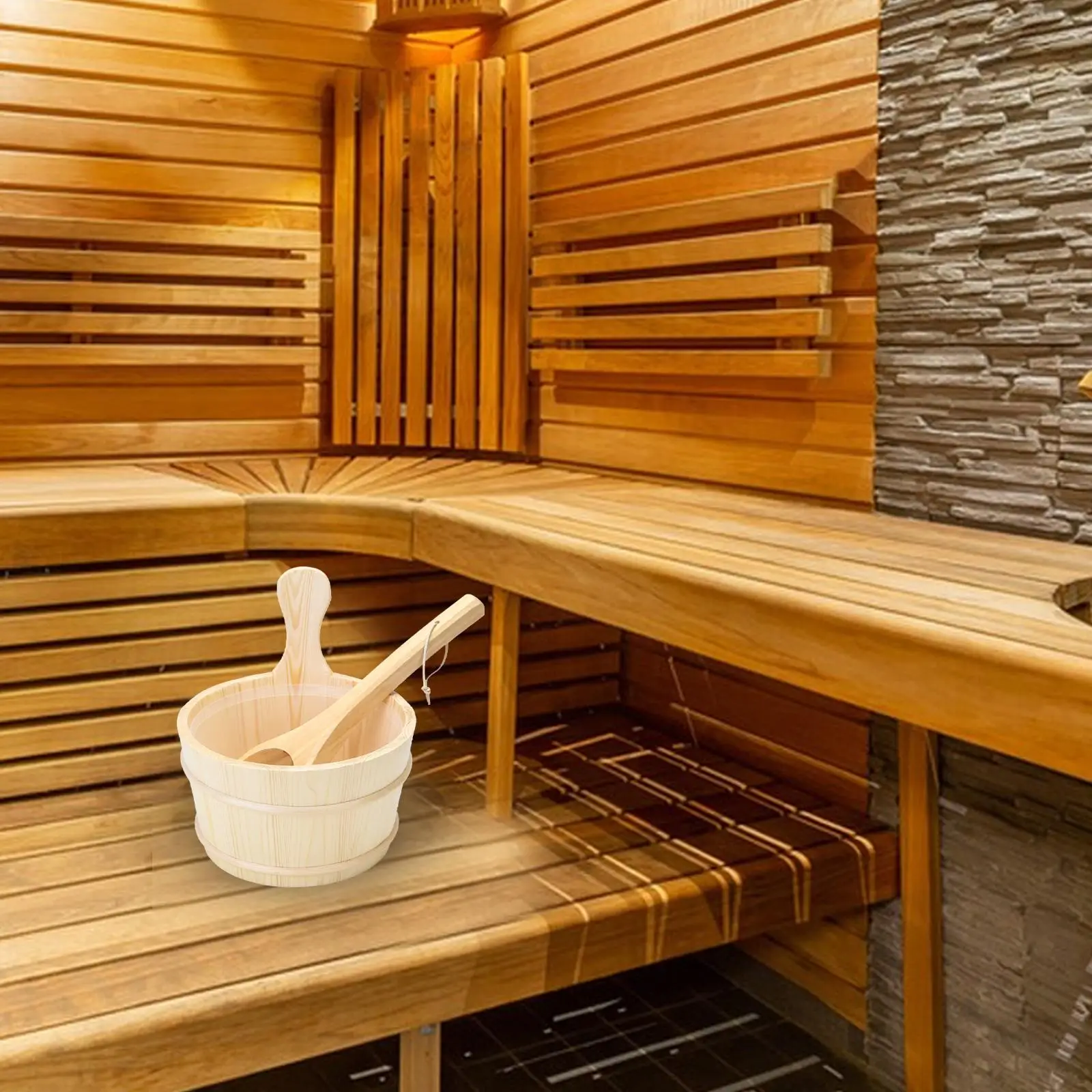 4L Sauna Barrel and Ladle Wooden Hot Tub Barrel Portable SPA Steaming Bathroom Tool for Sauna Room SPA Hotel Sauna Bathroom