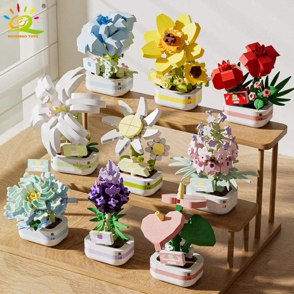 HUIQIBAO MOC Bouquet Topfpflanze Micro Bausteine Ewige Blume Modell DIY Hause Schreibtisch Dekoration Ziegel Spielzeug Für Kinder – Detail 16
