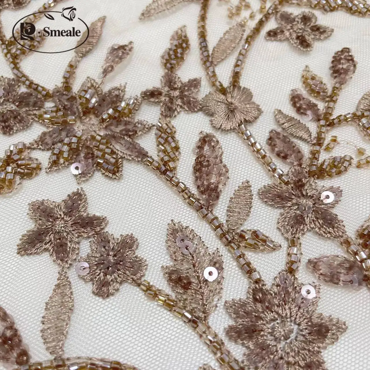 9 Farben Blumen Spitzenstoff Hochzeitskleid Material, Pailletten Perlen 3D Stoff zum Selbermachen Nähen. – Detail 7