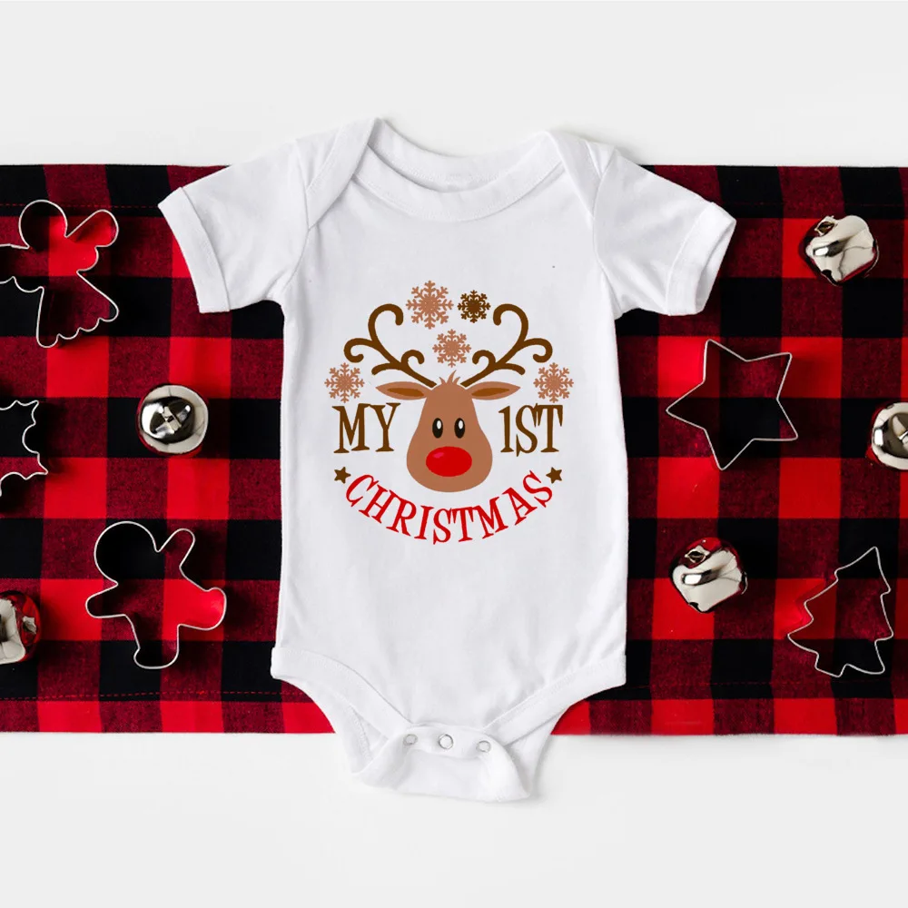 My 1st Christmas Baby Bodysuit Deer Santa Printed Newborn Jumpsuits Christmas Party Baby Infant Outfits Xmas Girls Boys Clothing