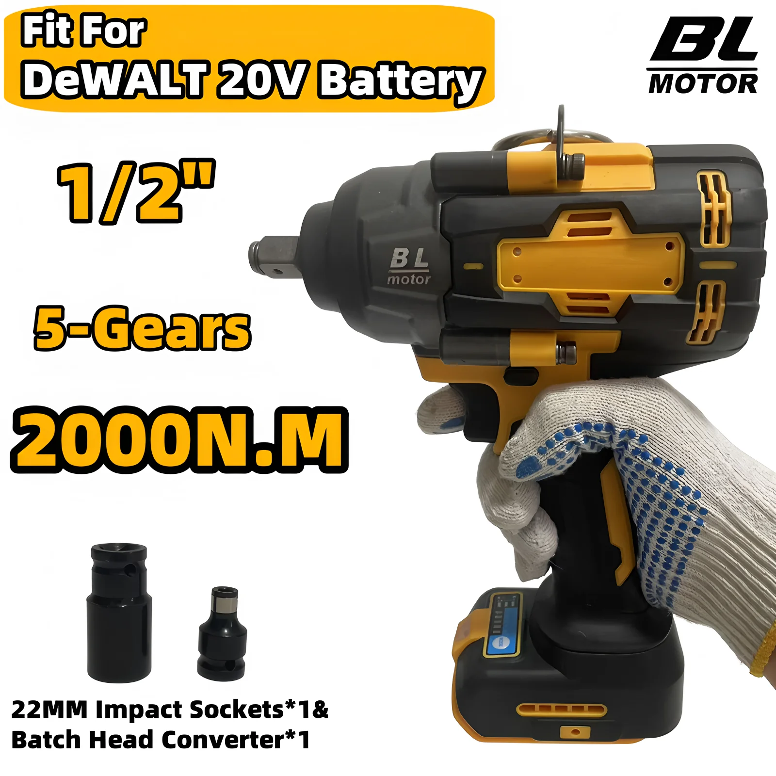 For DeWALT 20V Battery 2000N.M Brushless Impact Wrench High Torque 1/2