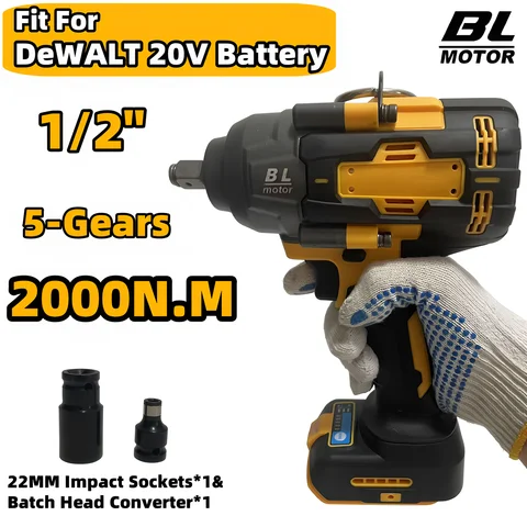 디월트 20V 배터리용 2000N.M 브러시리스 임팩트 렌치 고토크 1/2인치 임팩트 드라이버 전동 가정용 자동차 수리 공구