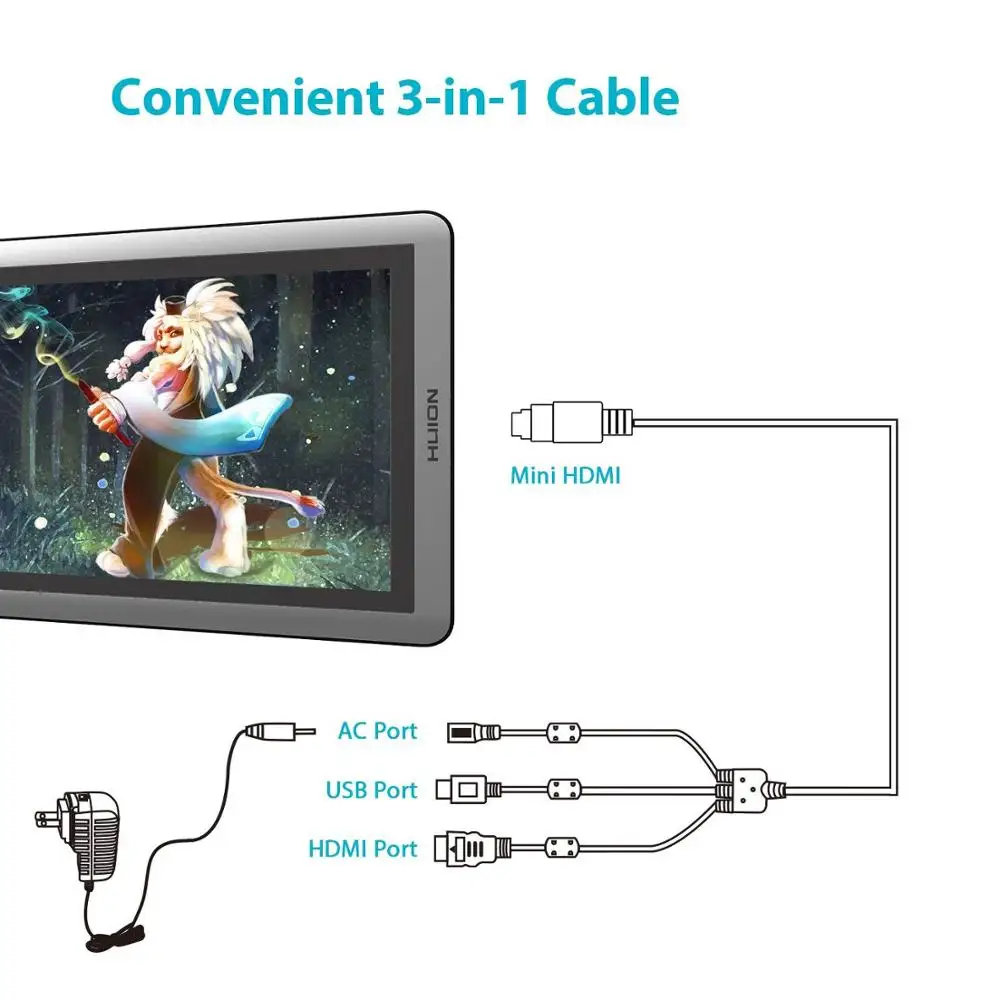 3 in 1 Cable  Power Data Cablefor  Pen Display GT-156HD