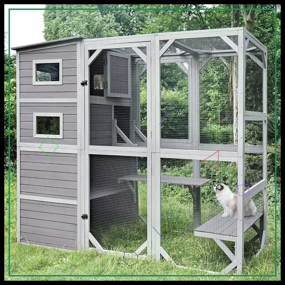 

Большой вольер для кошек, 77 дюймов, для улицы и дома, с многоуровневым игровым комплексом для кошек