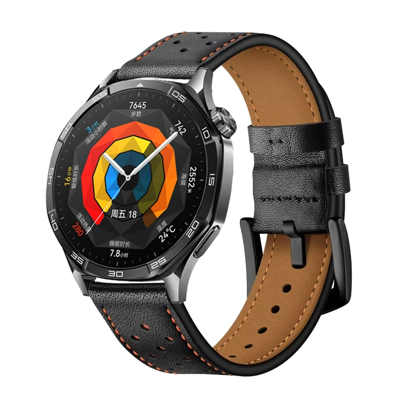 22/20mm leather strap for Samsung Galaxy watch 7 6 5 4 Huawei watch GT5 GT5 pro Breathable high-end band for Amazfit GTR correa