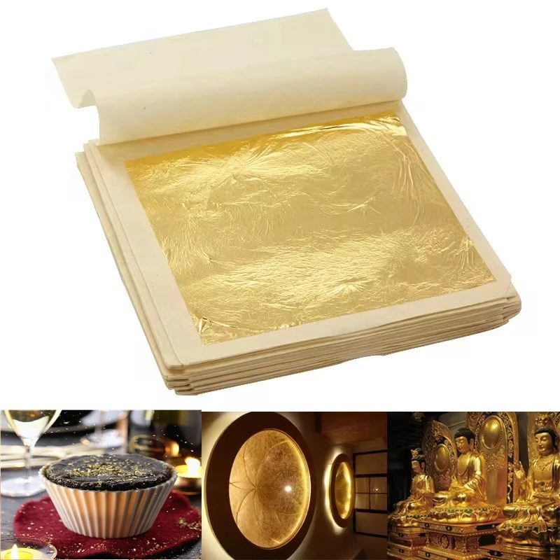 4.33x4.33cm 5/10 Sheets Practical 24K Pure Real Gold Leaf Foil Gilding Handicrafts Cake Ice Decoration Create Noble Handicrafts