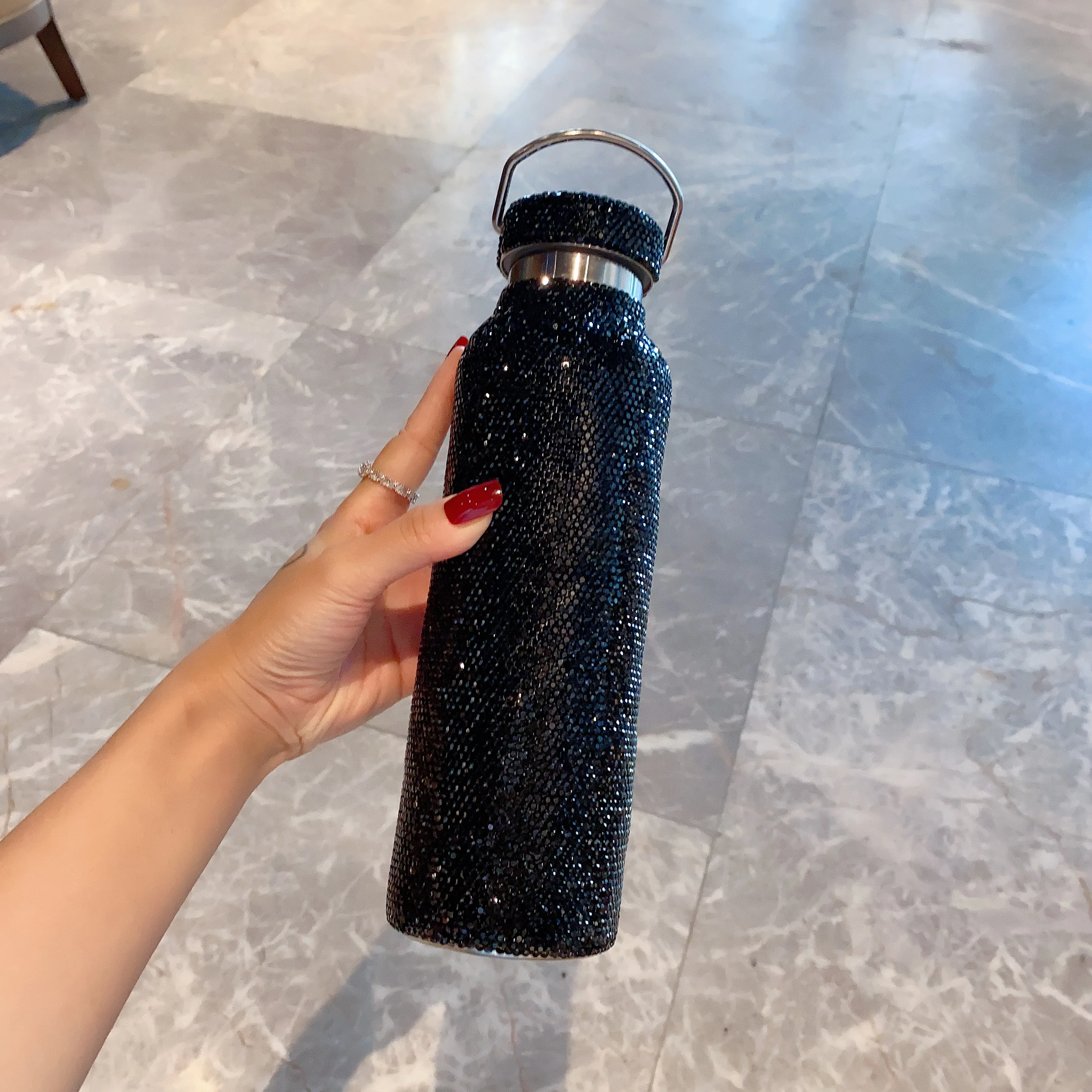 700ml Flash Diamond Insulation Cup Stainless Steel Rhinestone Portable Water Kettle Large Capacity Drinking Birthday Women Gifts