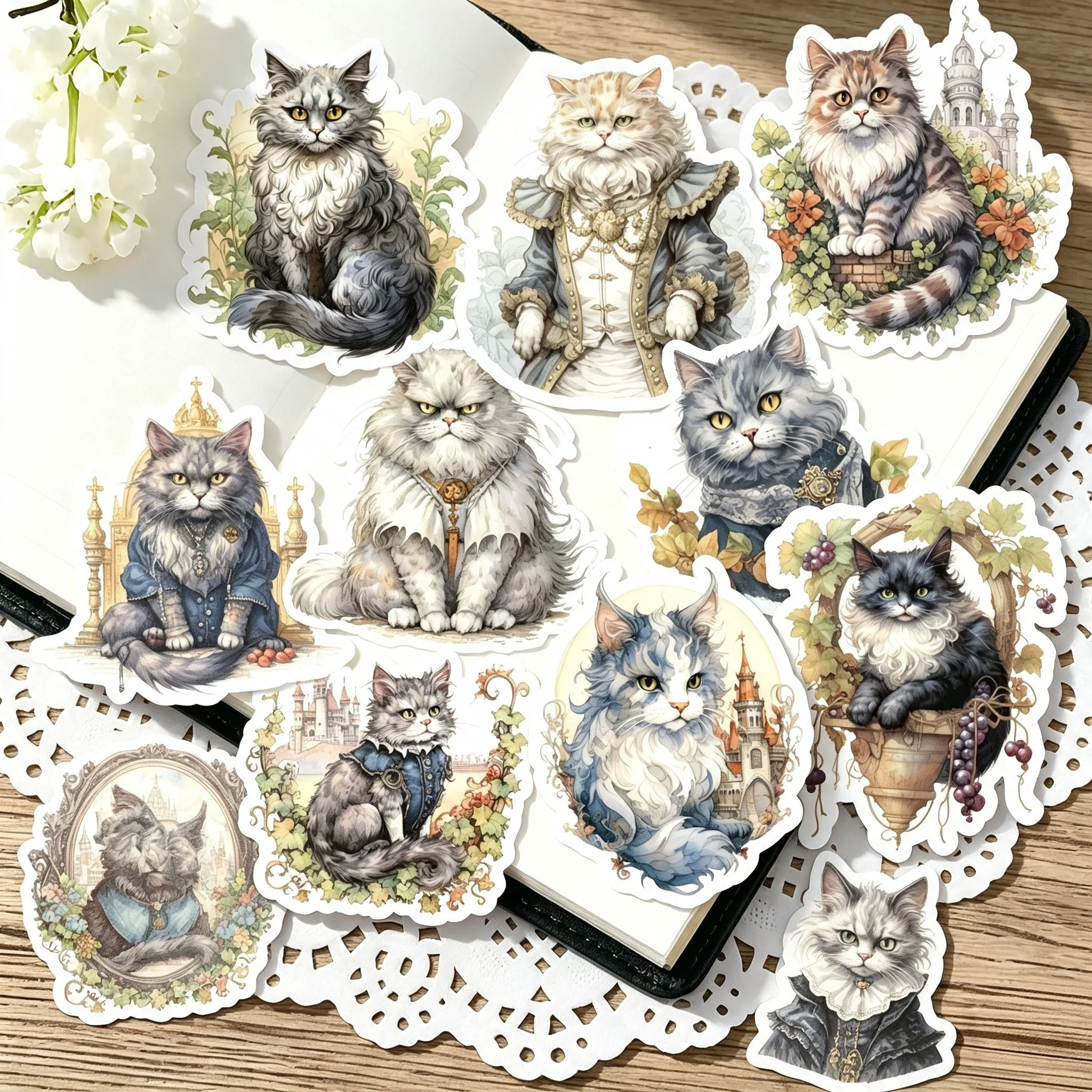 17/34pcs Cute Homemade Crown Cat Stickers Fashion Decoration  Luggage Phone Skateboard DIY Scrapbooking  Junk Journal Supplies
