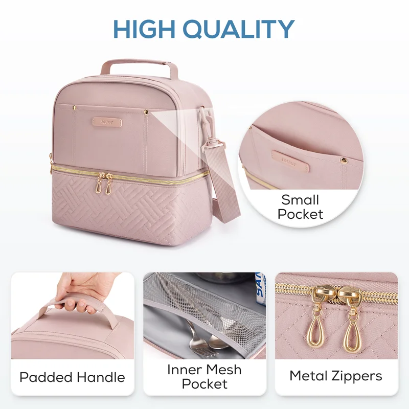 Waterproof Thermal Lunch Bag Women Double Deck Lunch Box Warmer Bento Case Box Container Office Worker Student Cooler Bag