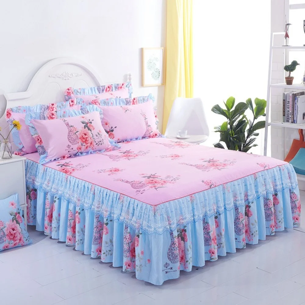 Floral Fitted Sheet Cover Graceful Lace Bedspread Bedroom Bed Cover Skirt Decoration Non-slip Mattress Cover Skirt cubrecama