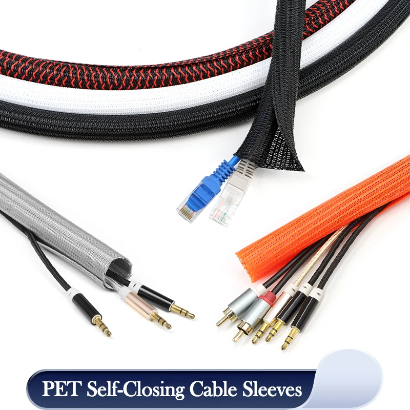 

1~10m PET Braided Cable Sleeve 3mm ~ 50mm Self-Closed Sheath High Protection Wear Resistant Insulated Sleeving Wire Organizer