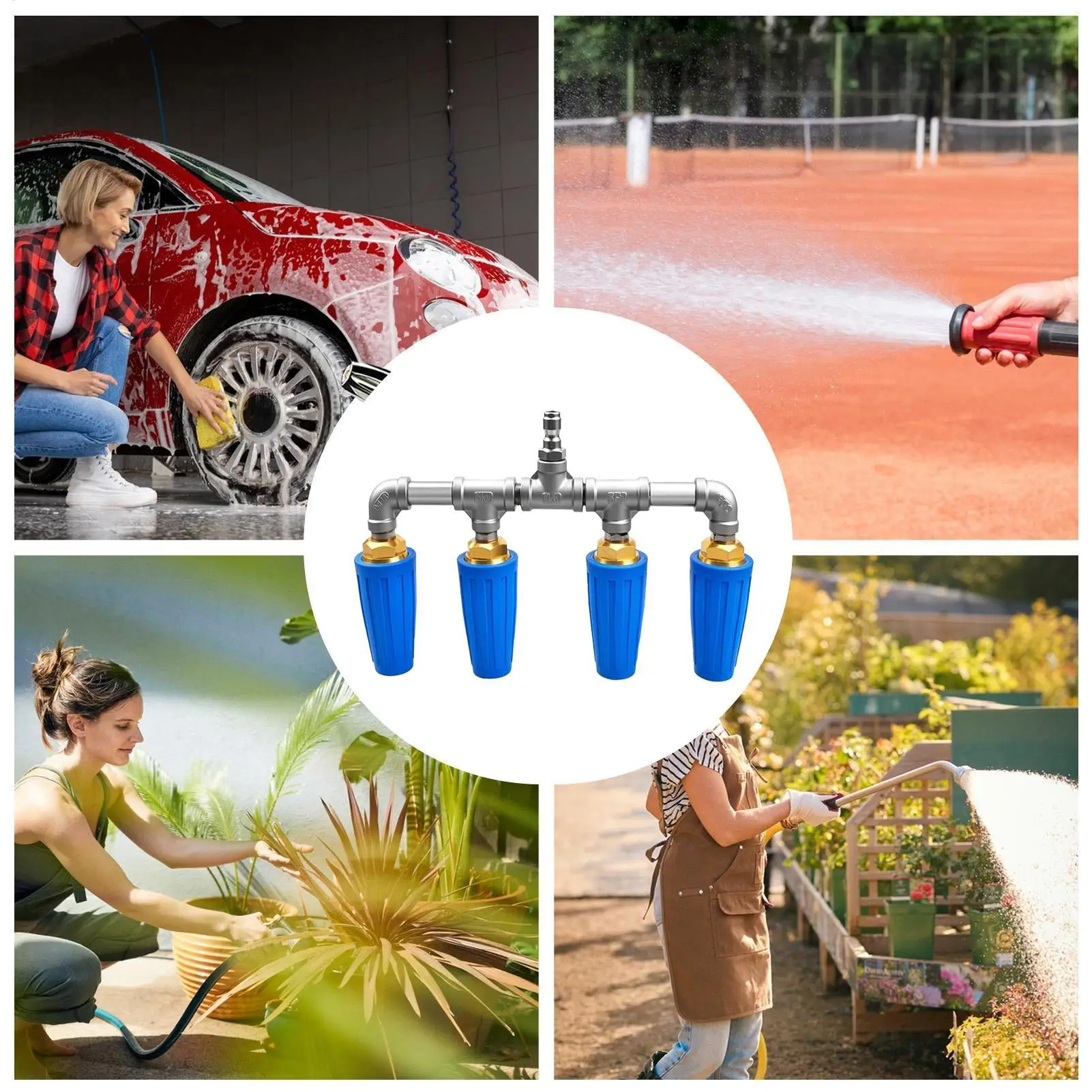 

High Pressure Hose Nozzle Quad Ergonomic Stainless Steel Washer Quick Connect Garden Hose Nozzle For Car Washing Watering