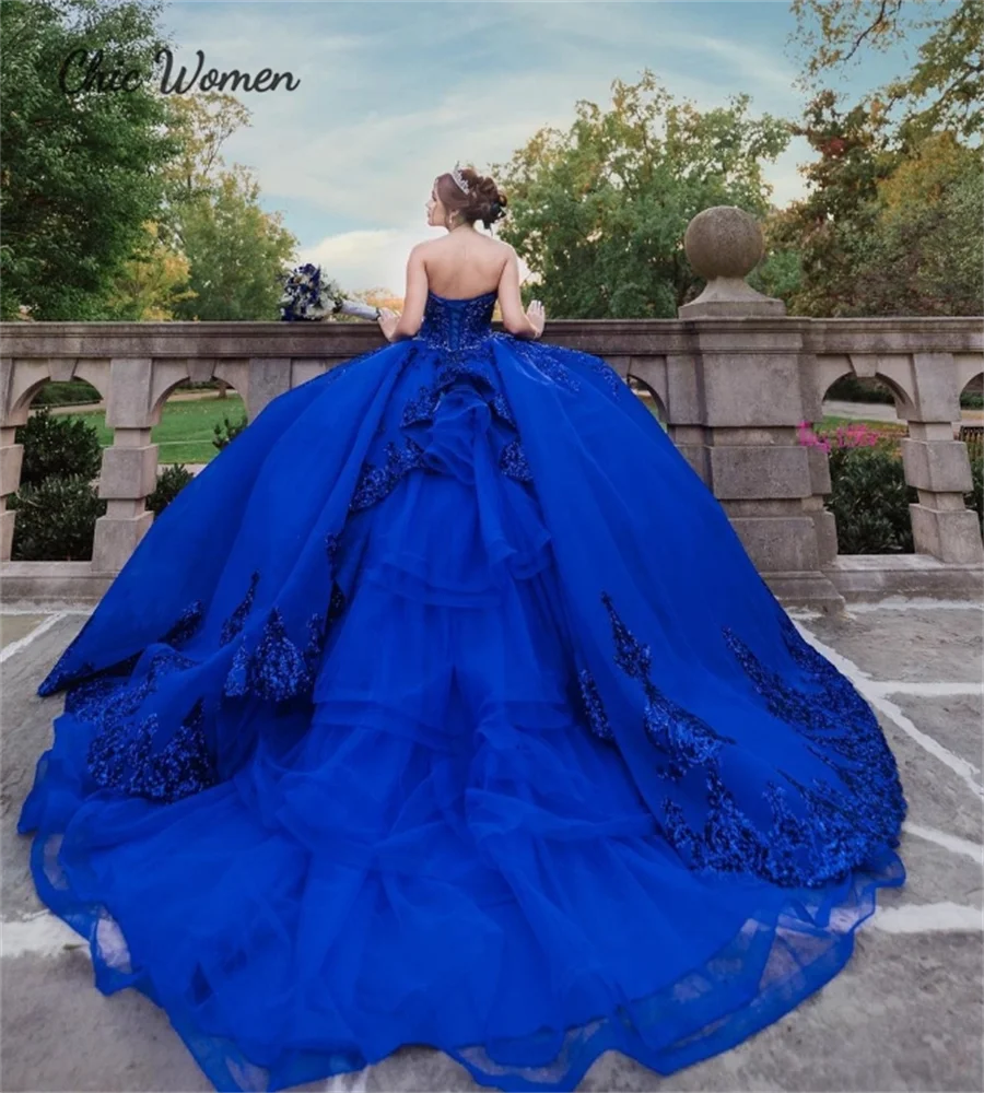 Vestidos de quinceañera con lentejuelas de color azul real, vestido de fiesta con cordones y purpurina brillante, fiesta de cumpleaños de Cenicienta y dieciséis personalizada