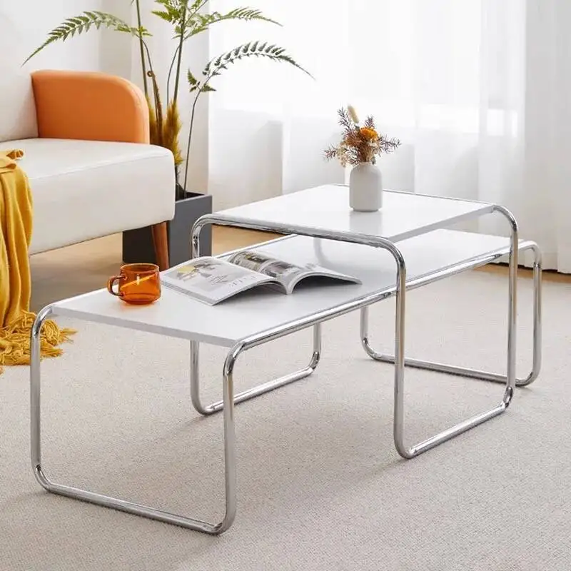 الفولاذ المقاوم للصدأ البساطة طاولة القهوة التصميم الحديث المعادن فريدة من نوعها طاولة القهوة المتقدمة الشعور الشمال ميسا سنترو أثاث المنزل #1