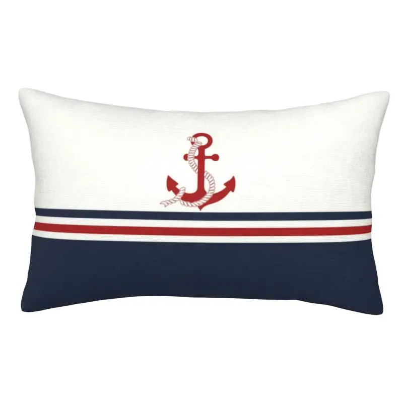 Custom Navy Blue Stripes Nautical Anchor Boat Pillowcase 60cmx40cm Cushions Cover Rectangle Pillowcase