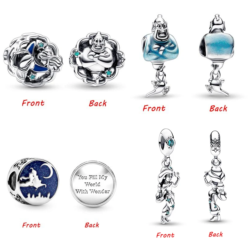 Fit Pandora Disney Aladdin and His Lamp Charms Bracelet Women Cute Scarab Magic Carpet Genie Jasmine Beads for Jewery Making DIY