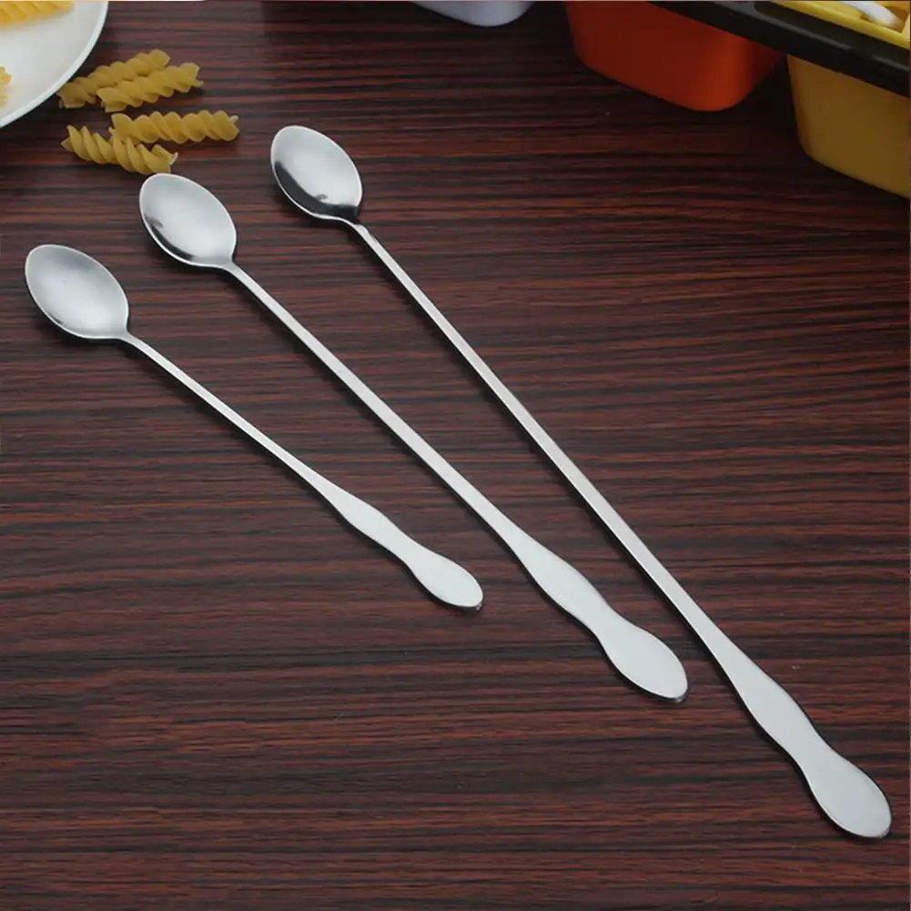 

Stainless Steel Long Handle Mixing Spoon Tea Coffee Ice Cream Dessert Round Head SpoonsTableware Kitchen Tools