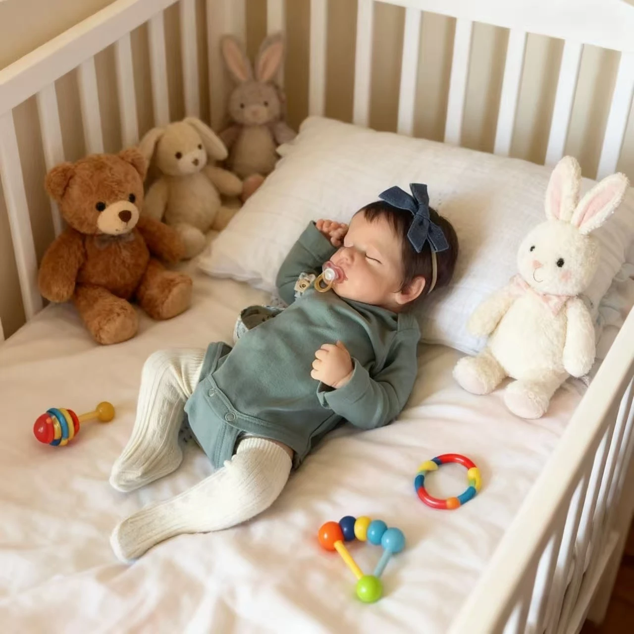 

NPK Full Body Vinyl/Cloth Body 3D Skin with Visible Veins Reborn Loulou Sleeping Baby Hand-Rooted Hair Collectible Art Dolls