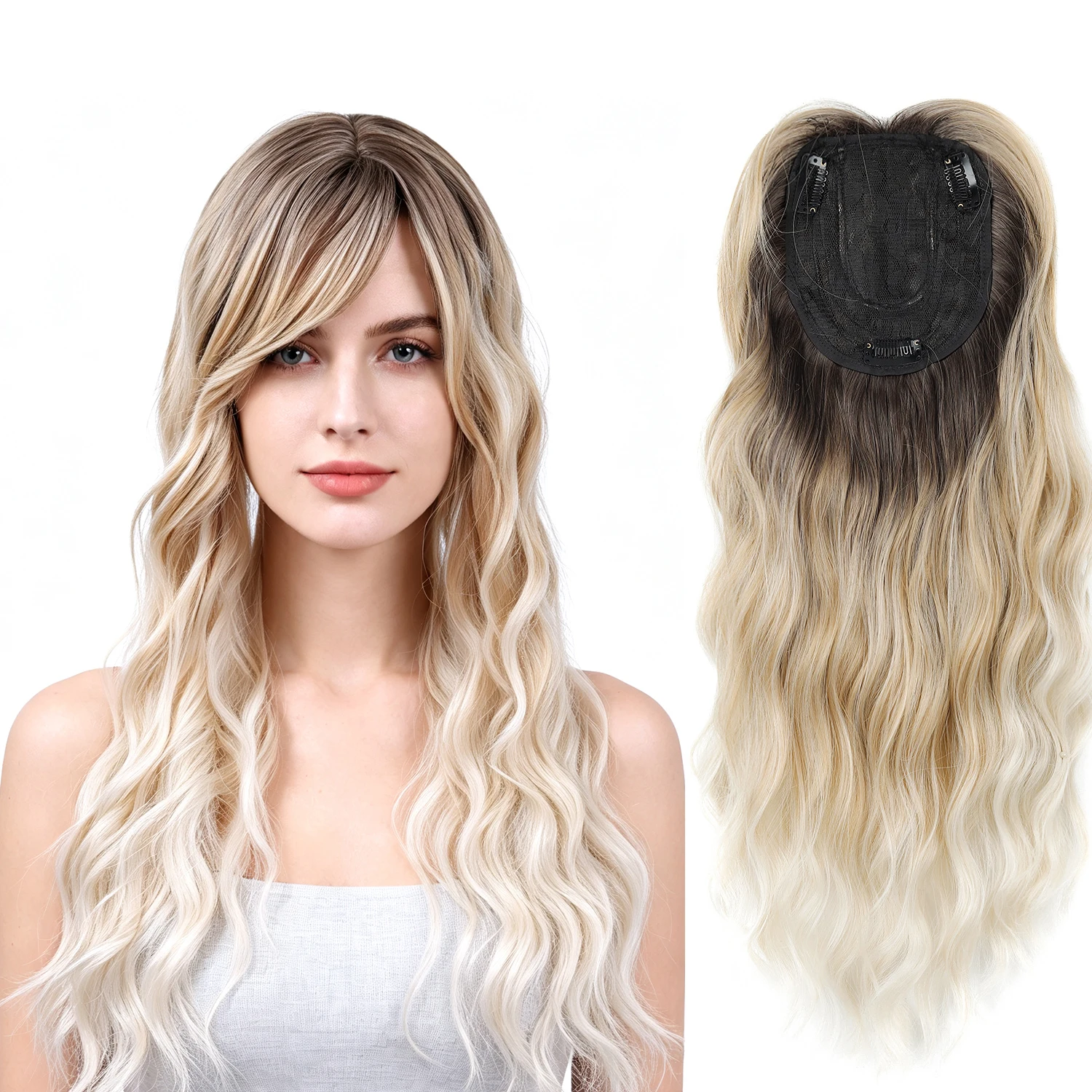 Women Synthetic Clip in Hair Topper 18 Inch Water Wave Curly Top Hairpiece for Hair Loss & Thin Hair Daily Hairstyle