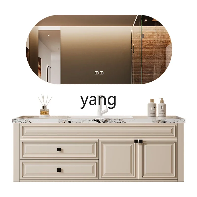 

CX French cream wind bathroom cabinet combined with integrated rock slab ceramic hand wash basin cabinet