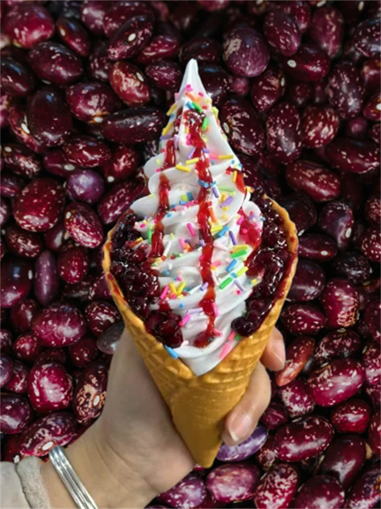 Cono dorado de 10cm, cono de gofre, modelo de helado de servicio suave con pasta de frijol rojo Artificial, sabor Original, salsa de fresa Sundae
