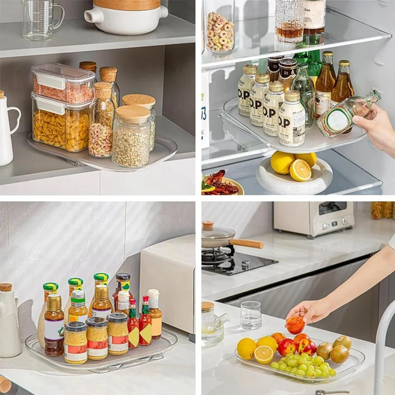 Turntable Organizer For Refrigerator 360 Rotatable Rectangle Storage Rack Clear Turntable Rack Tray For Kitchen Cabinet Durable