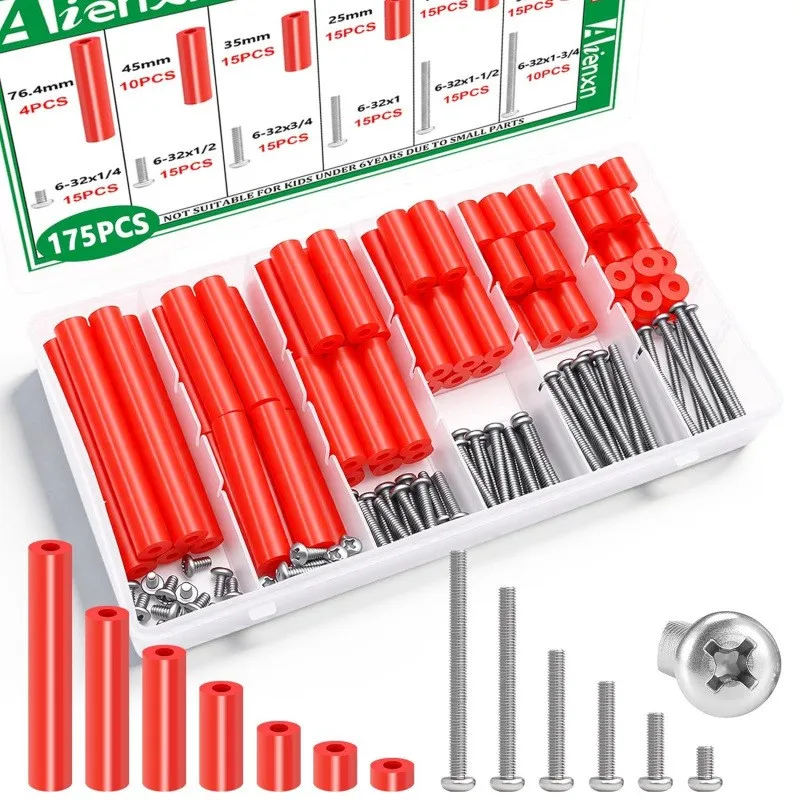 Set of red power socket gaskets, screws, and electrical box switch/socket gaskets with portable storage case.