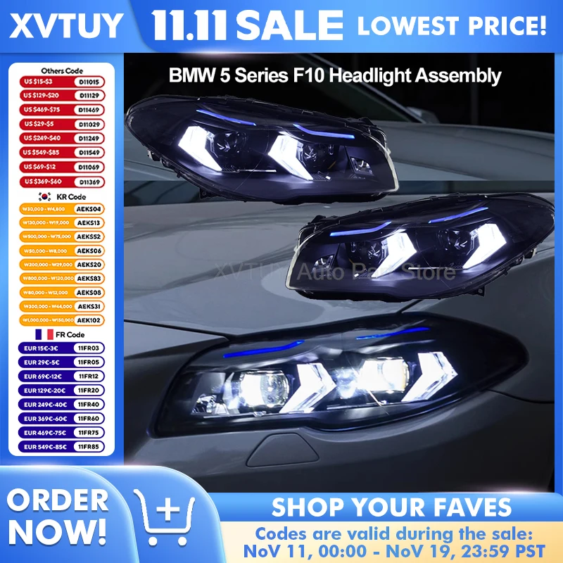 

Fit for BMW 5 Series F10 F18 2010-2017 Headlights Assembly LED Daytime Running Lights Conversion Bi-Optical Projector Lamps