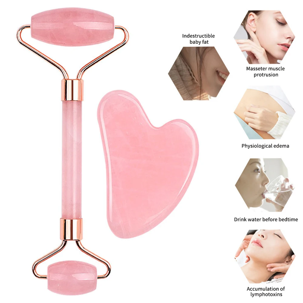 2PCS Face And Neck Massager Resin Roller Beauty Scraping Double-ended Massage Stick To Unblock And Relax Non-rose Crystal Jade