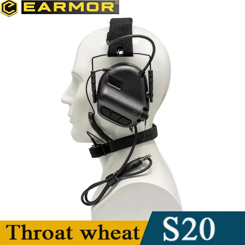 EARMOR S20 Cuffie tattiche con cinturino per la gola Microfono conduttivo per cuffie M32 e M32H