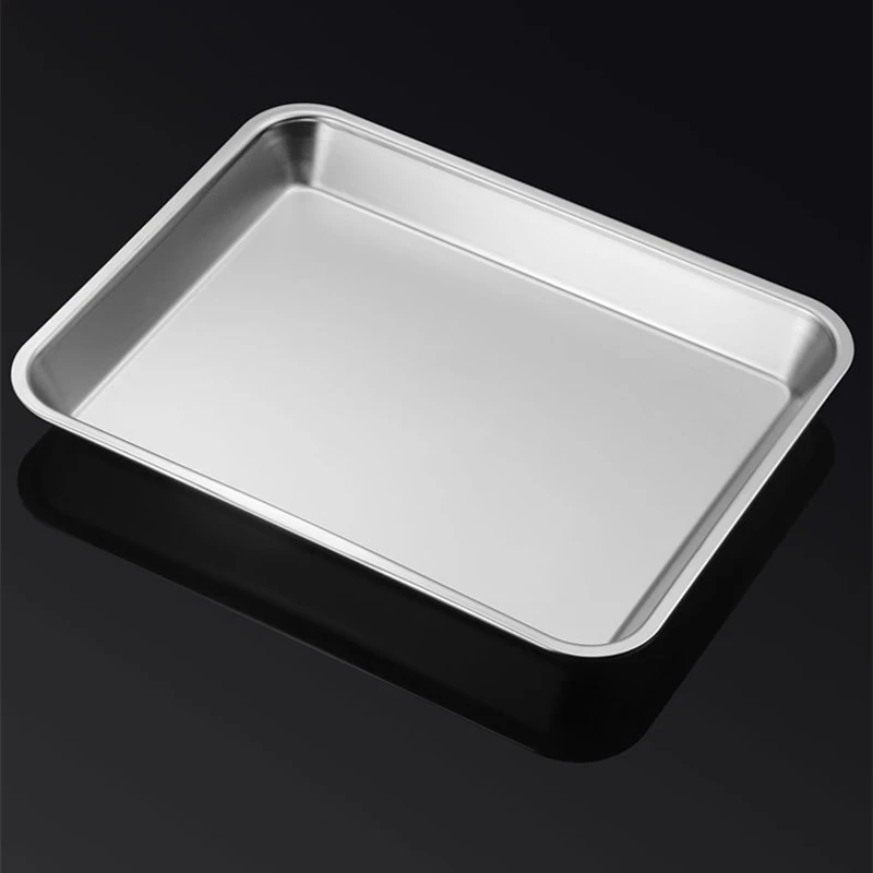 Thickened 304 Stainless Steel Food Serving Tray Buffet Presentation Trays Drain Rack Grease Trap Baking Plates Kitchen Organizer