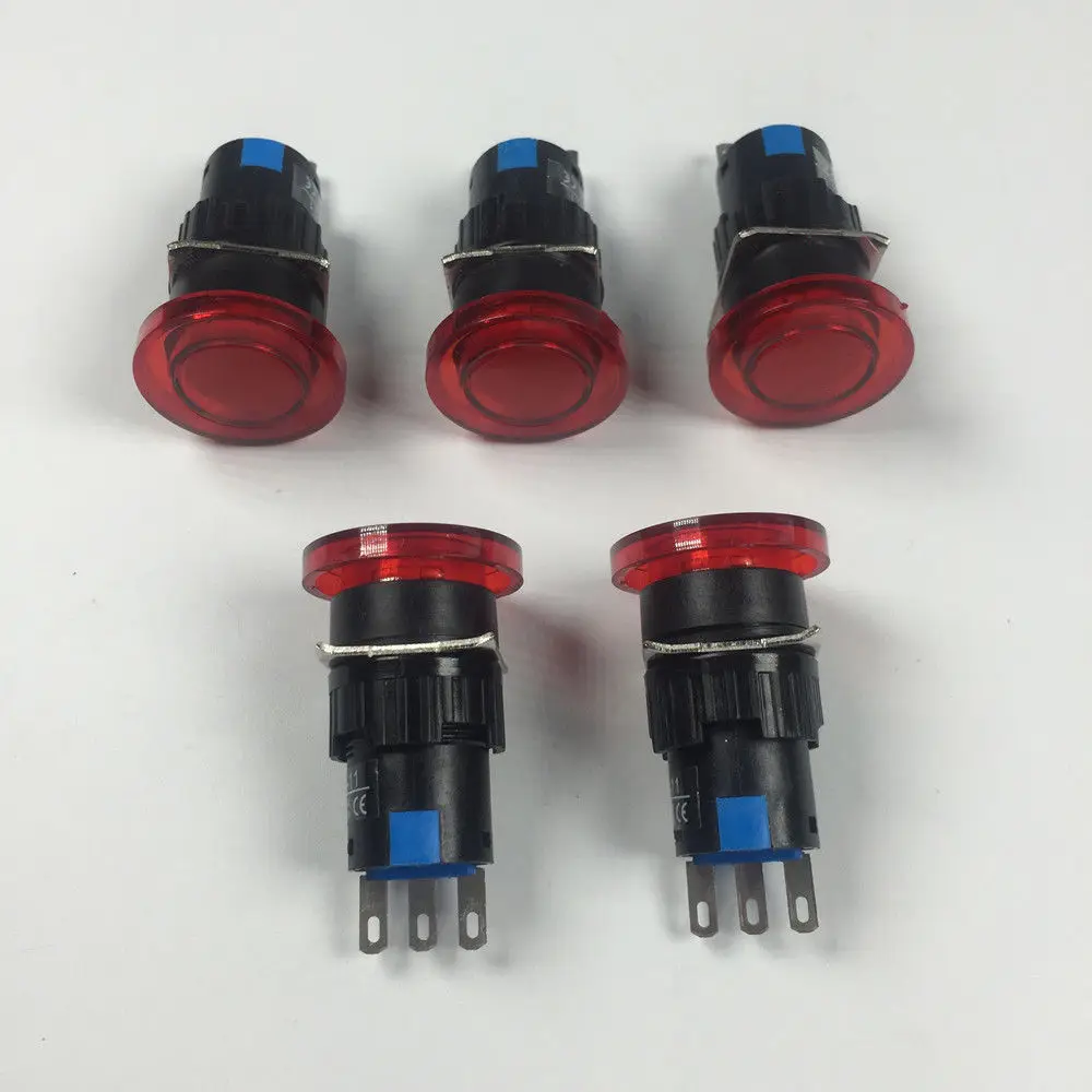 5pcs Mushroom Head Round Type 3 Pins Self-resetting Pushbutton Switch