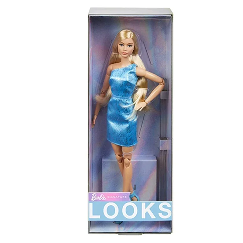 Original Barbie Looks Signature Fashion Collection Doll Multi Joints Mobility Blond Dress Matching Toys for Girls 1/6 Body Shape