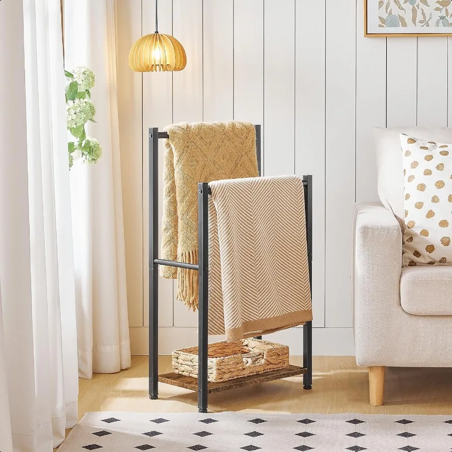 Free Standing Towel Rack for Bathroom 2 Tier Blanket Rack 16.5 L x 9.4 W x 31.5 H Blanket Holder Drying and Display Rack with S