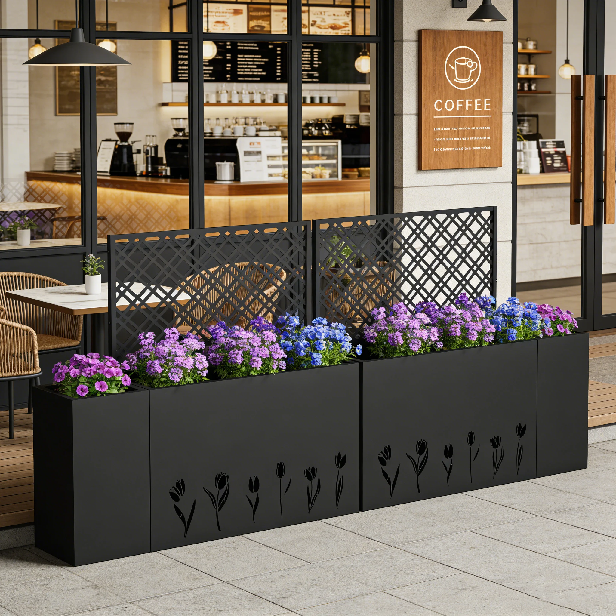 2-Piece Metal Planter Box with Trellis - 23.6in Depth Raised Garden Bed for Outdoor Indoor Use, Rust-Resistant Galvanized Steel