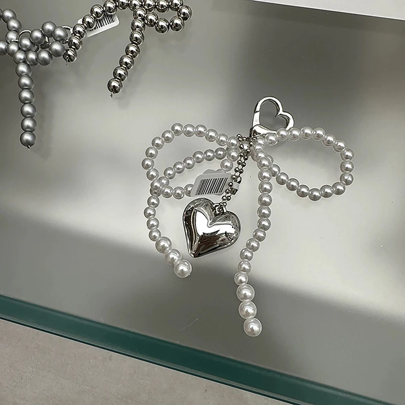 Koreaanse Zoete Parel Boog Gegalvaniseerde Zilveren Liefde Hanger Mobiele Telefoon Ketting Oortelefoon Case Opknoping Ornament Sleutelhanger Tas Charms