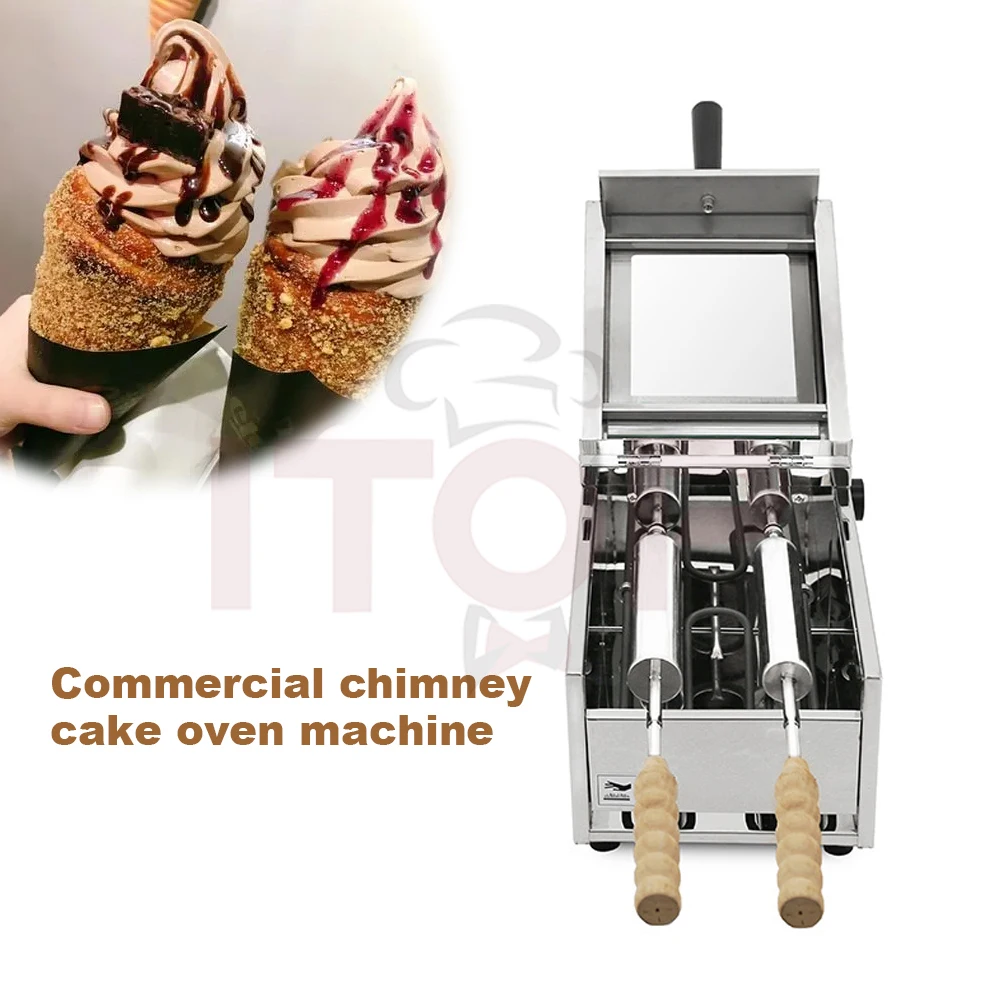 ITOP ECOM2 Chimney Bread Roll Baking Machine Ice Cream Bread Cone Maker Cake Baking Machine Kurtos Kalacs Oven with 2 Rollers