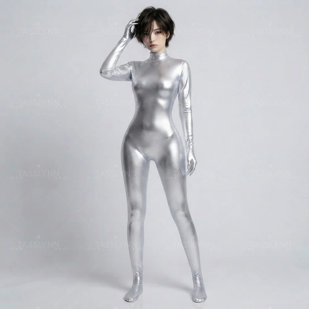 Stellar Blade Eve Silver Metallic Zentai Bodysuit Full Body Catsuit Game Cosplay Costume Stellar Blade Eve Cosplay Costume view 3