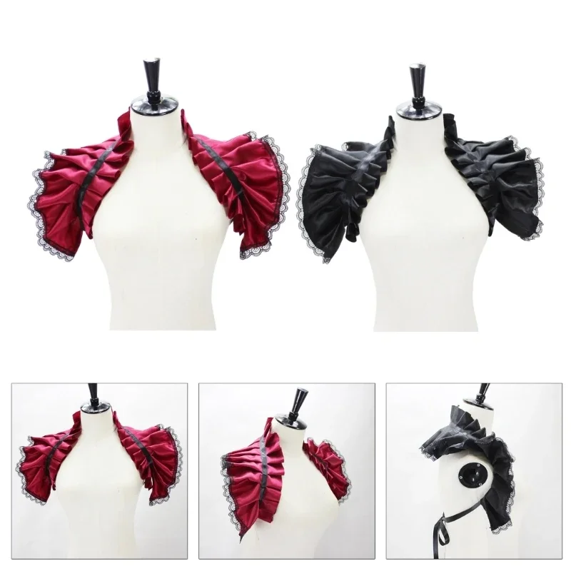 Unisex Vintage Victorian Ruffled Shrug Shawl Gothic Fake Collar Shoulder Wrap Capelet Costume Jabot Cosplay Accessories